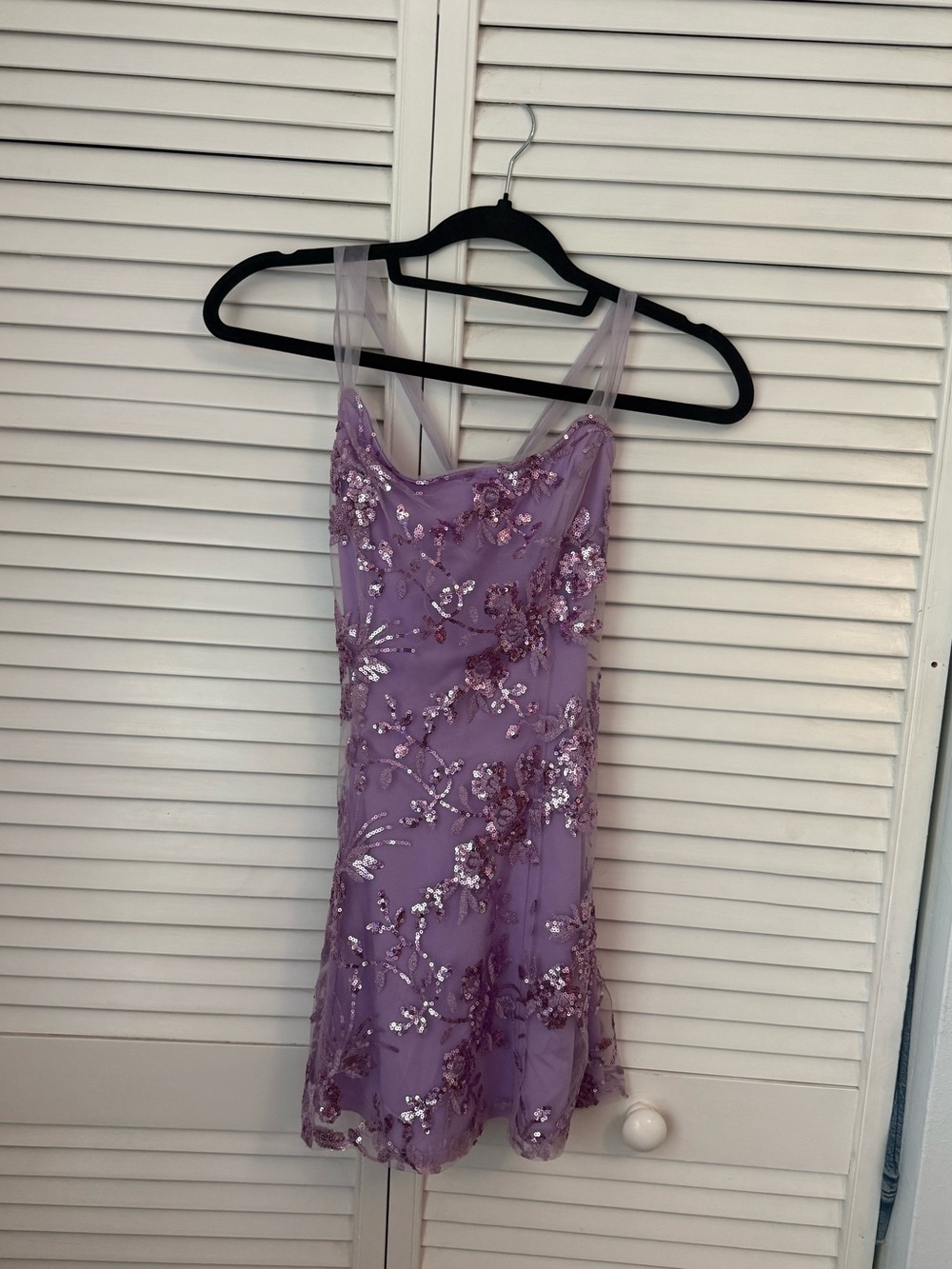 windsor lavender flower sequin tie-back mini dress